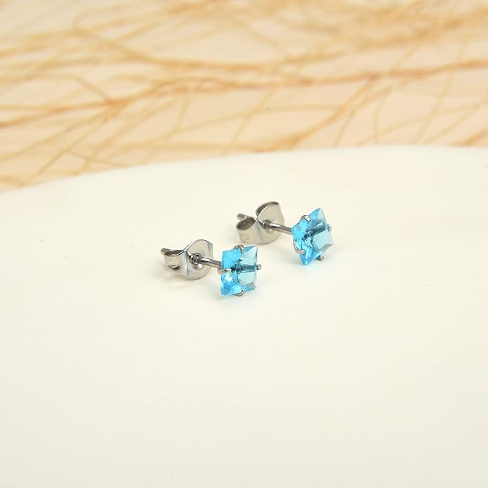 12 Pairs Surgical Stainless Steel Stud Earring Round Heart Star Square Cubic Zirconia Birthstone Stud Earrings Set for Women