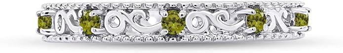 Jewel Zone US Filigree Eternity Wedding Band Ring for Women, Round Cut Simulated Gemstone Stackable Promise Ring in 14K Gold Plated 925 Sterling Silver Band Width 3.5mm – Elegant Jewelry for Her