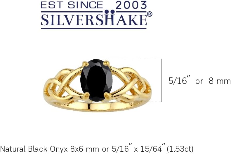 Silvershake 8X6mm Oval Shape Birthstone Gemstone Antique Finishing or Yellow Gold Plated 925 Sterling Silver Celtic Knot Weave Solitaire Ring Jewelry for Women