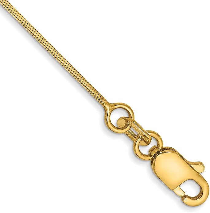 Sonia Jewels Real 14k Yellow Gold .80mm Octagonal Snake Chain Necklace - with Secure Lobster Lock Clasp