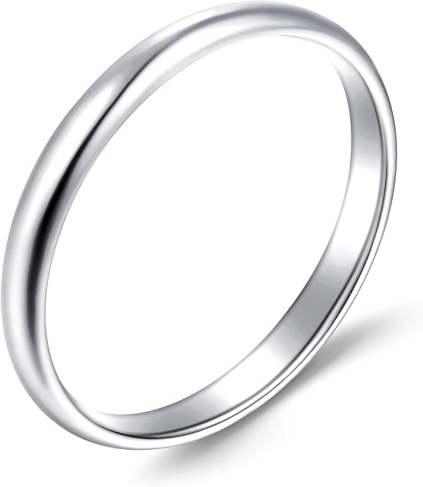 14K White Gold Plated Wedding Bands for Women, 3mm Comfort Fit Dome Polished Plain 925 Sterling Silver Ring, Anniversary Engagement Promise Gift for Her