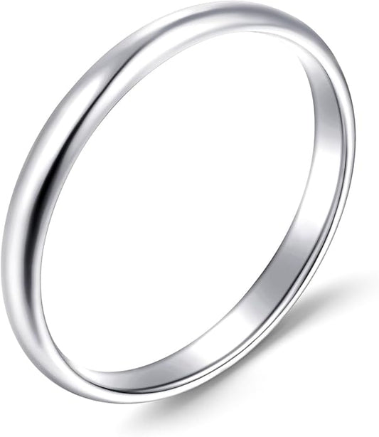 14K White Gold Plated Wedding Bands for Women, 3mm Comfort Fit Dome Polished Plain 925 Sterling Silver Ring, Anniversary Engagement Promise Gift for Her