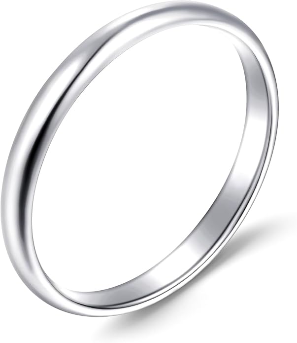 14K White Gold Plated Wedding Bands for Women, 3mm Comfort Fit Dome Polished Plain 925 Sterling Silver Ring, Anniversary Engagement Promise Gift for Her