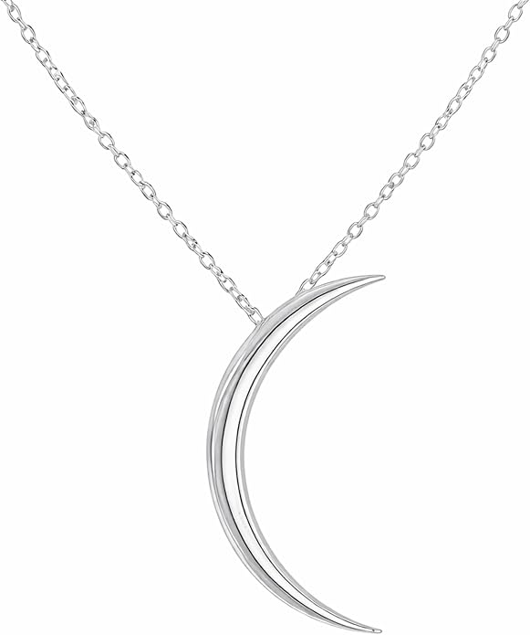 Sterling Silver Crescent Moon Necklace for Women - 925 Silver or 14k Gold Plated Silver, Half Moon Pendant Necklace for Women - 16-18 Inch Adjustable Chain