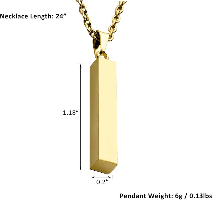 Jovivi Personalized Custom Name Men Women 4 Sided Vertical Bar Pendant Necklace Engraved Words Stainless Steel Nameplate Necklace for Mothers Day/Valentines Day Gifts