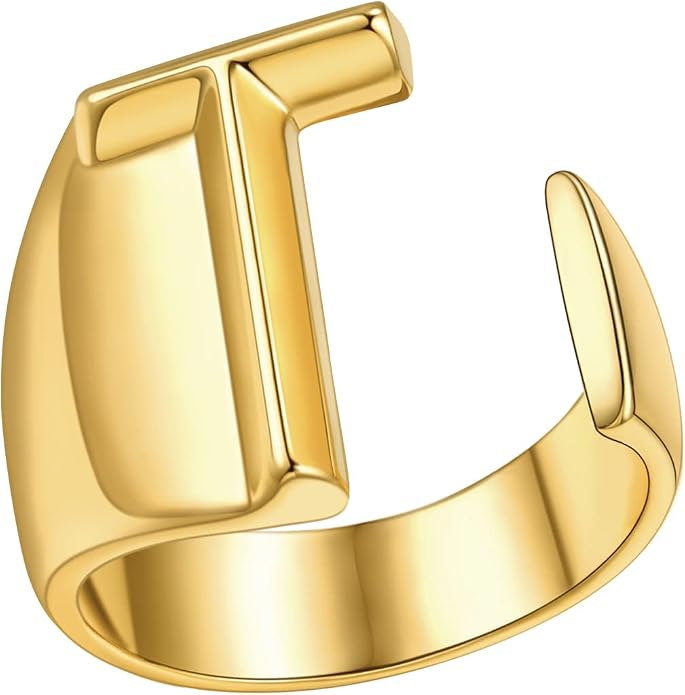 FindChic Customizable Initial Ring Statement 18K Gold Plated Fashion Cuff Rings for Women Alphabet Letter A to Z Resizable Knuckle Ring (with Gift Box)