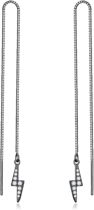 Sterling Silver Threader Earrings Flower Heart Moon Star Tiny Cube Rhombus Sector Beads Dream Catcher Evil Eye Butterfly Leaf Lightning Bolt Tassel Dangle Drop Chain Charm Earrings Jewelry Gifts for Women