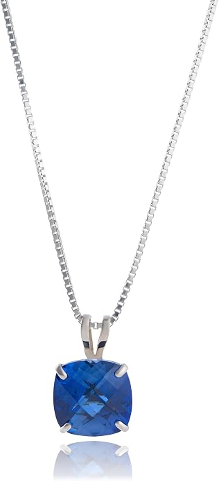 MAX + STONE Cushion Cut Gemstone Necklace | 8mm Solitaire Birthstone Necklace for Women | Gemstone Pendant Necklaces with 18 inch Box Chain