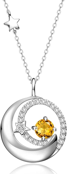 FANCIME Birthstone Necklaces 925 Sterling Silver Moon and Star Pendant Fine Jewelry Birthday Mothers Day Gifts for Mom Wife Her Daughter, Adjustable Chain 16+2"