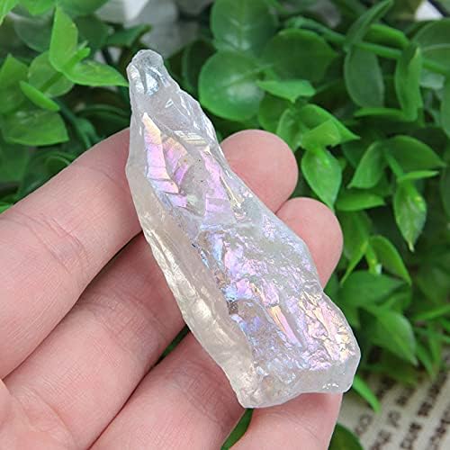 Acxico 5 Pcs Titanium Rainbow Aura Lemurian Quartz White Crystal Point Healing