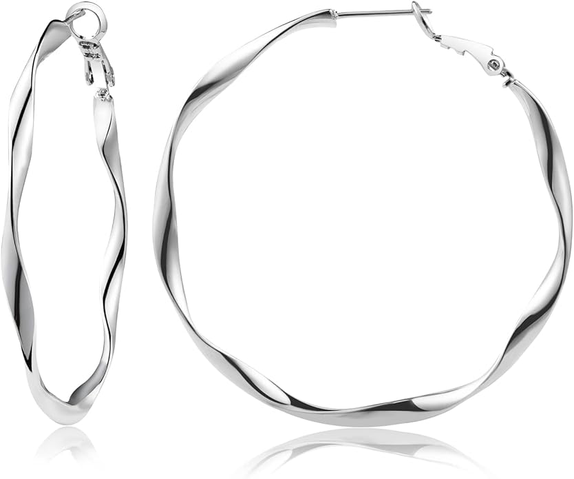 24K Gold Hoop Earrings for Women Trendy Real Gold Plated Twisted Thin Huggie Hoops, Dainty Cute Big Gold Filled Dangle Hoop Earrings Nickel Free Womens Earrings for Sensitive Ears Hypoallergenic
