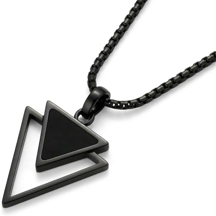 Galis Mens Necklace - Premium Stainless Steel Silver Chain Necklace, Non Tarnish, Chains, Triangle, Cross, Black Enamel, Compass Pendant, Stylish Jewelry - Gift for Him 24"