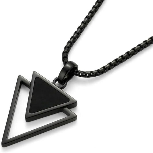 Galis Mens Necklace - Premium Stainless Steel Silver Chain Necklace, Non Tarnish, Chains, Triangle, Cross, Black Enamel, Compass Pendant, Stylish Jewelry - Gift for Him 24"