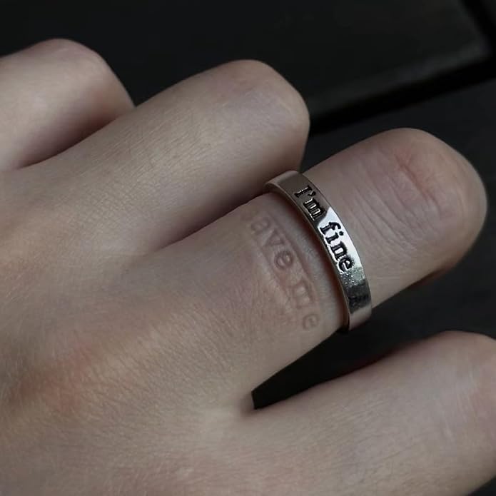 I'M Fine Save Me Silver Ring for Women, Inspirational Adjustable Open Anxiety Relief Fidget Hidden Birthday Jewelry Gift