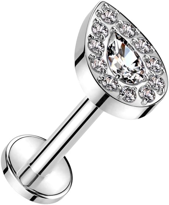 Pierced Owl 16GA ASTM F-136 Implant Grade Titanium Internally Threaded CZ Crystal Teardrop Flat Back Stud