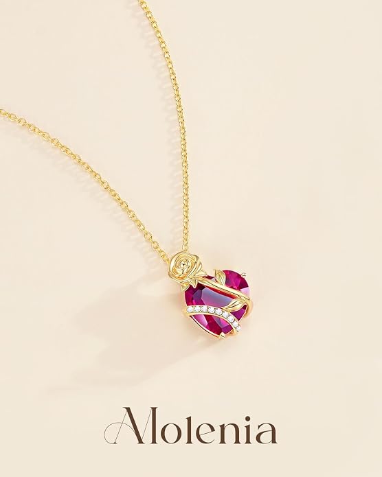 Anniversary Birthday Gifts for Women - Heart Birthstone Necklace: 925 Sterling Silver Rose/White/Yellow Gold Pendant Necklaces Gold Jewelry Gift for Wife Girlfriend Mom Daughter Grandma