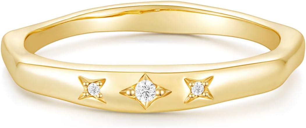 Mameloly 2.5mm 14K Gold Plated CZ Wedding Bands for Women Dainty Stackable Tiny Signet Ring Statement Rings for Her Size 3-10