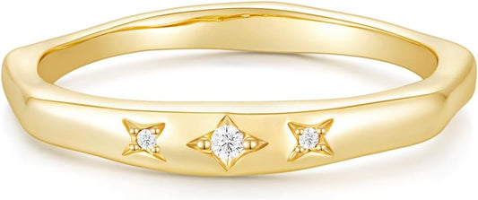 Mameloly 2.5mm 14K Gold Plated CZ Wedding Bands for Women Dainty Stackable Tiny Signet Ring Statement Rings for Her Size 3-10