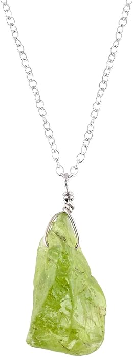 Natural Raw Crystal Rough Gemstone Pendant Necklace For Women, Chakra Healing Stones, Birthstone Jewelry, Rhodium Plated 925 Sterling Silver Chain 18 inch, Birthday Gift