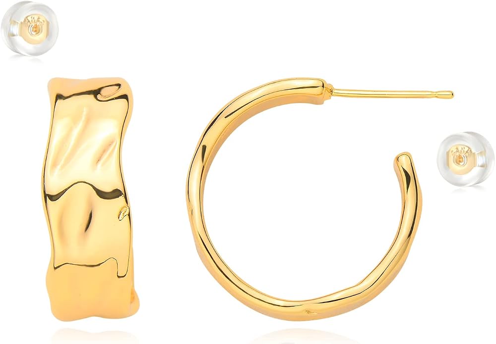 MYEARS Women Hoop Earrings Gold 14K Gold Filled Small Simple Handmade Hypoallergenic Everyday Illusion Jewelry