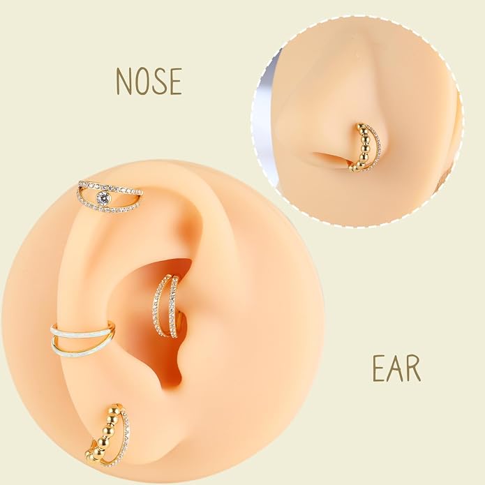 AROWRO Conch Piercing Jewelry Nose Rings Hoops Septum Rings Cartilage Earrings for Women Men Helix Piercing Jewelry Rook Tragus Surgical Steel Gold Silver 16G 18G 20G With Cubic Zirconia Opal