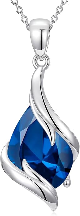 HPQQ Birthstone Necklace for Women 925 Sterling Silver Teardrop Pendant Fine Jewelry Birthday Mothers Day Gifts for Women Mom Her