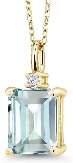 Gem Stone King 925 Sterling Silver Gemstone Birthstone Pendant Necklace for Women | Emerald Cut 10X8MM and Round 2MM | With 18 Inch Chain | Fine Jewelry for Her Mom Wife