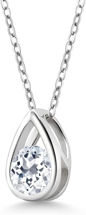 Gem Stone King Teardrop Pendant Necklace For Women | 5MM Round Gemstone Birthstone | 925 Sterling Silver | With 18 Inch Silver Chain | Fine Jewelry Gift for Her Mom Women Wife