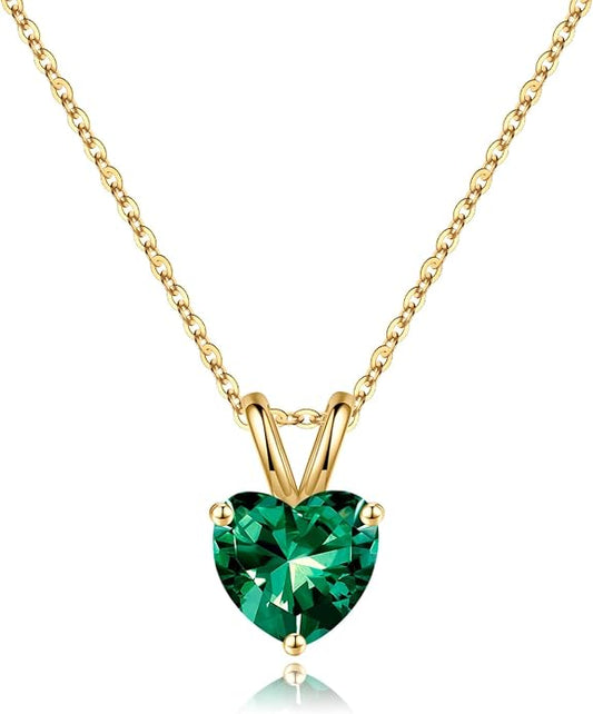 SMILEST Dainty Heart Birthstone Necklace for Women, 925 Sterling Silver Necklace Sparkling Heart Pendant, Anniversary Birthday Gifts for Women Mom Wife Daughter Girlfriend Grandma