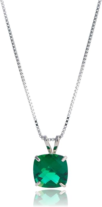 MAX + STONE Cushion Cut Gemstone Necklace | 8mm Solitaire Birthstone Necklace for Women | Gemstone Pendant Necklaces with 18 inch Box Chain