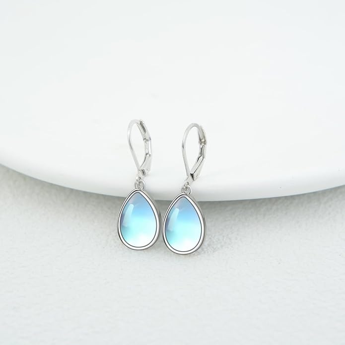 Larimar/Star/Dragonfly/Sunflower/Moonstone/Black Onyx Earrings for Women Leverback Dangle Earrings Hypoallergenic Jewelry for Women