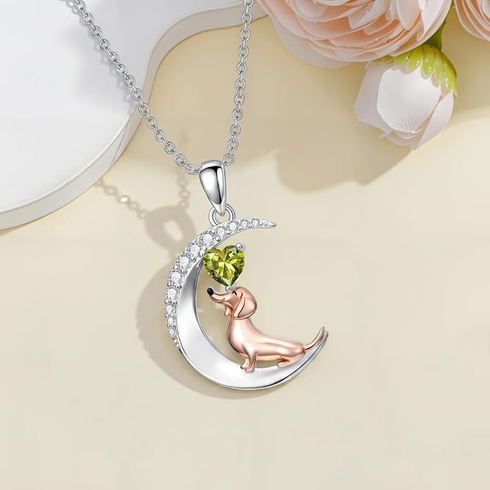 PROESS Animal Birthstone Necklace 925 Sterling Silver Otter/Axolotl/Hippo/Elephant/Dachshund/Monkey/Red Panda Pendant Necklace Animal Birthstone Jewelry Gifts for Women