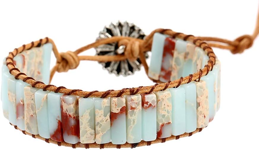 Plumiss Women Boho Handmade Natural Stone Crystal Leather Bead Wrap Bracelets Collection