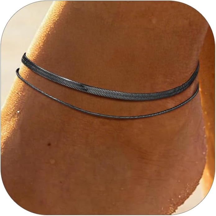 PROSTEEL Ankle Bracelets for Women Waterproof, Layered Stainless Steel Summer Beach anklets, Silver/Gold 8-10.5 Inch Adjustable, Come with Box