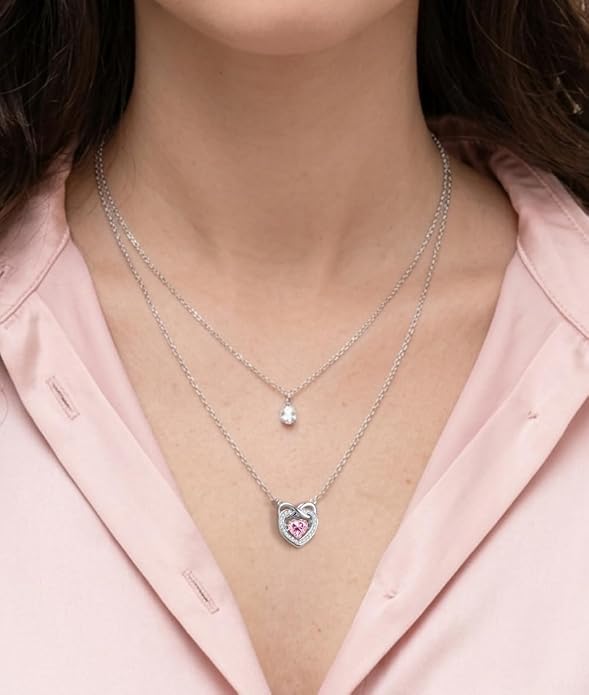 Trendy Dainty Infinity Birthstone Necklace, Dancing Heart 18K White Gold Plated 925 Sterling Silver Heart Necklace, Romantic Love Jewelry Graduation Gifts for Women Her