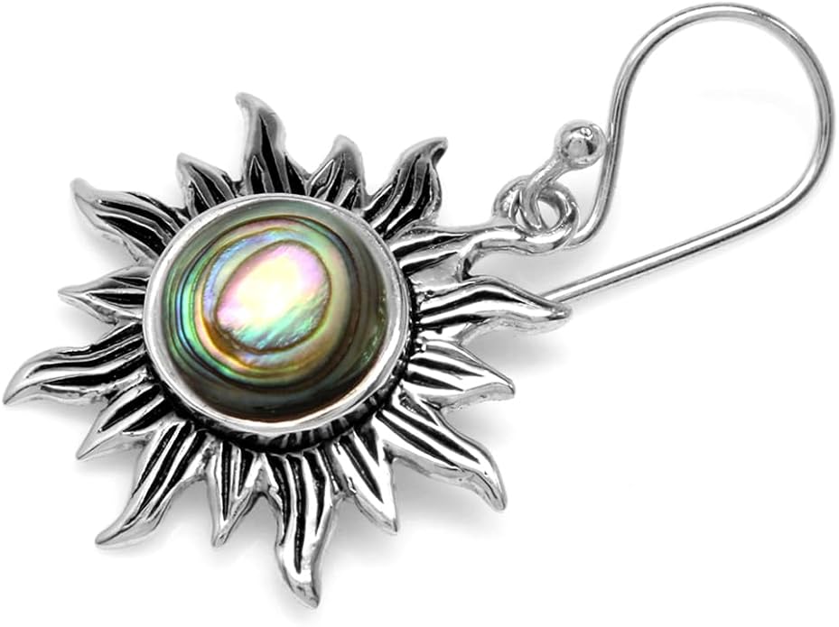 Silvershake 8mm Round Shape 925 Sterling Silver Sun Ray Inspired Dangle Hook Earrings