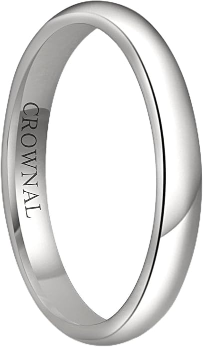 CROWNAL 1mm 2mm 3mm 4mm 5mm 6mm 7mm 8mm Tungsten White/Yellow Gold/Rose Gold Plated Wedding Band Ring Men Women Plain Dome Polished Comfort Fit