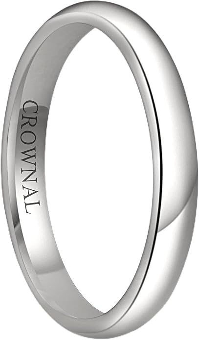 CROWNAL 1mm 2mm 3mm 4mm 5mm 6mm 7mm 8mm Tungsten White/Yellow Gold/Rose Gold Plated Wedding Band Ring Men Women Plain Dome Polished Comfort Fit