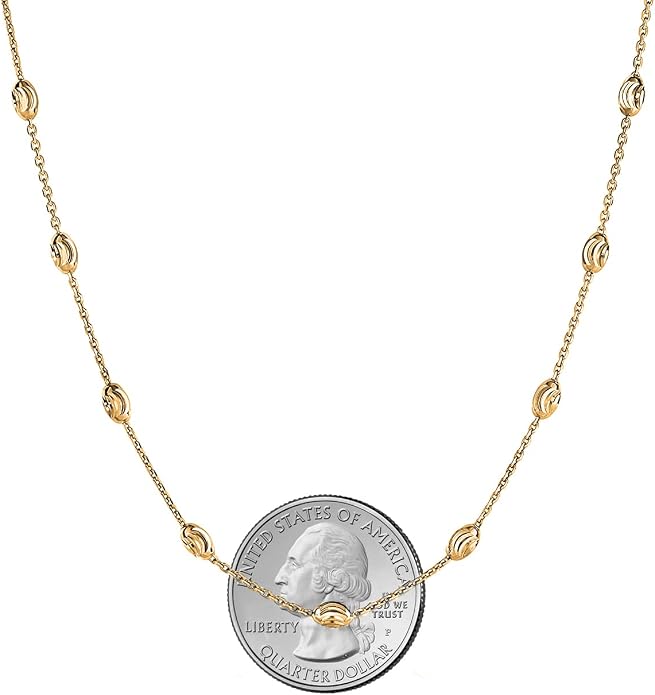 Savlano 18K Gold Plated Over 925 Sterling Silver Station Oval Moon Bead Necklace Chain For Women. Silver, Gold, Rose Gold - Made in Italy Comes With a Gift Box