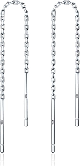2 Pairs S925 Sterling Silver Chain Threader Earrings For Women Bar Wrap Threader Dangle Drop Earrings Lightweight Minimalist Hypoallergenic Earrings Anniversary Jewelry