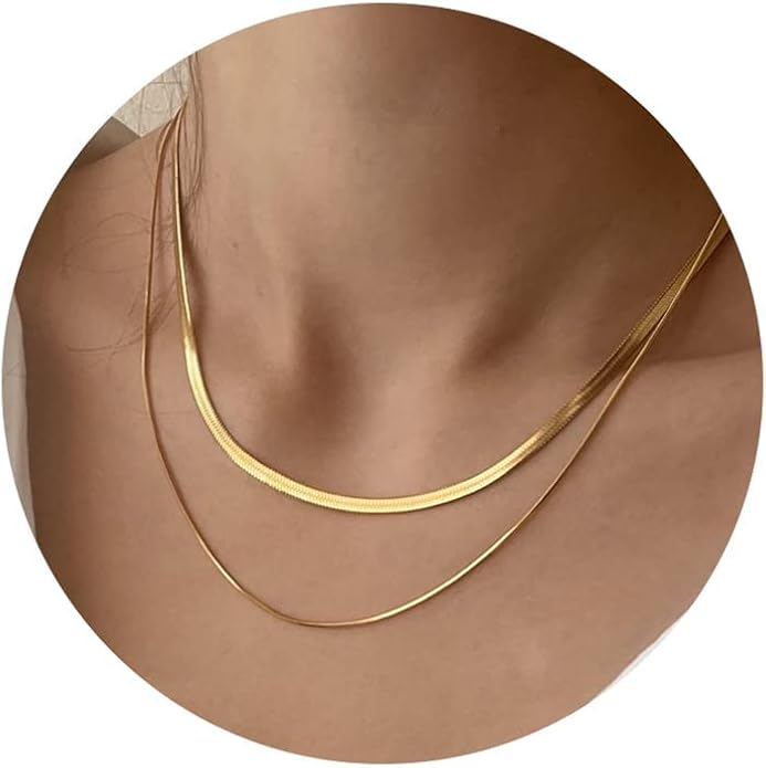 CHESKY 14K Gold/Silver Plated Snake Chain Necklace Herringbone Necklace Gold Choker Necklaces for Women Gifts Jewelry 1.5/3/5MM(W) 14"/16"(L) Mothers Day Gifts for Mom