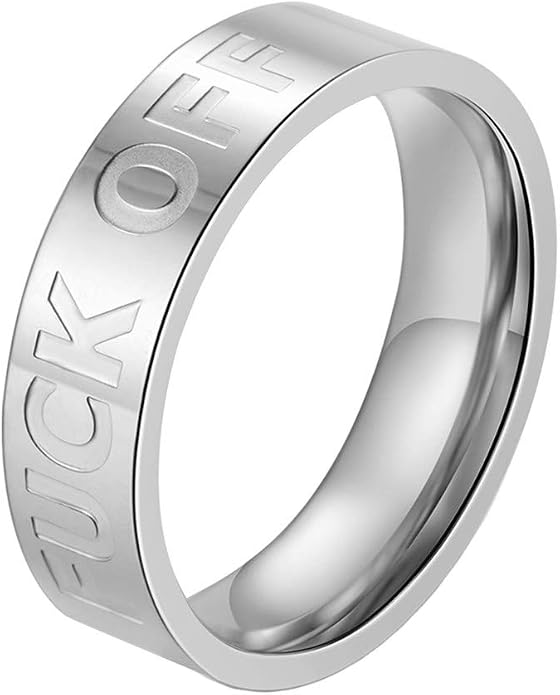 Men's Stainless Steel Cool Personalized Ring Engraved Fuck Off Inspirational Band Silver Gold