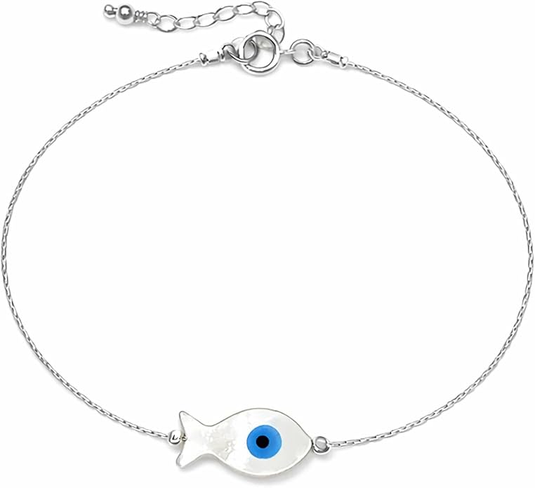 Minimalist Evil Eye Charm Bracelet – Handmade Delicate Good Luck Jewelry for Women – Adjustable 6.5” + 1” Extender