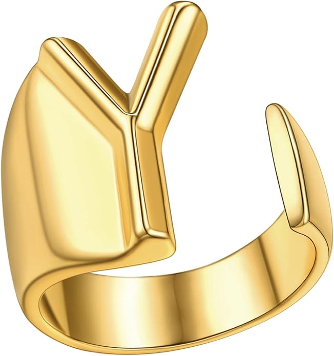 FindChic Customizable Initial Ring Statement 18K Gold Plated Fashion Cuff Rings for Women Alphabet Letter A to Z Resizable Knuckle Ring (with Gift Box)