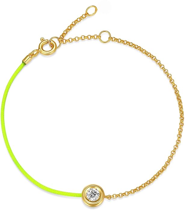 MISS mimi 18K Gold Plated Moissanite Bracelet for Women, 925 Sterling Silver Bezel Set Dainty Cord Jewelry, Adjustable Layering Friendship Gift