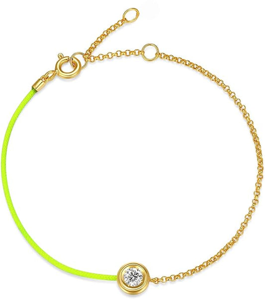 MISS mimi 18K Gold Plated Moissanite Bracelet for Women, 925 Sterling Silver Bezel Set Dainty Cord Jewelry, Adjustable Layering Friendship Gift