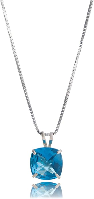 MAX + STONE Cushion Cut Gemstone Necklace | 8mm Solitaire Birthstone Necklace for Women | Gemstone Pendant Necklaces with 18 inch Box Chain