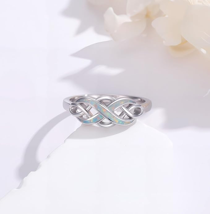 Opal Ring for Women 925 Sterling Sliver Opal Infinity Ring Jewelry Birthday Gifts for Women Girlfriend Mom Wife Her