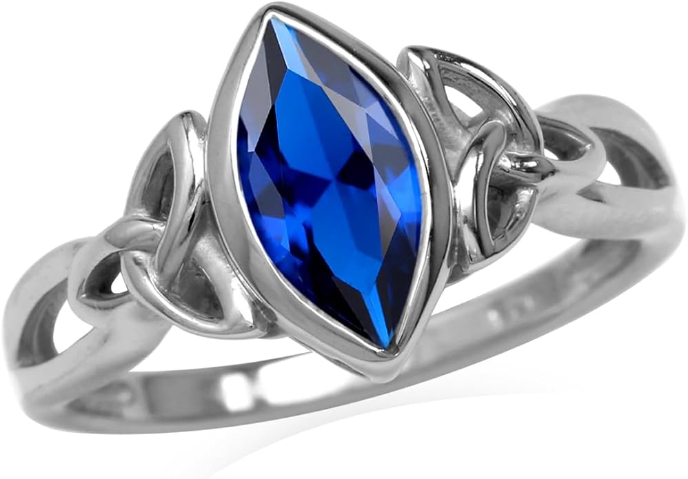 Silvershake Genuine Gemstone 925 Sterling Silver Triquetra Celtic Knot Solitaire Ring