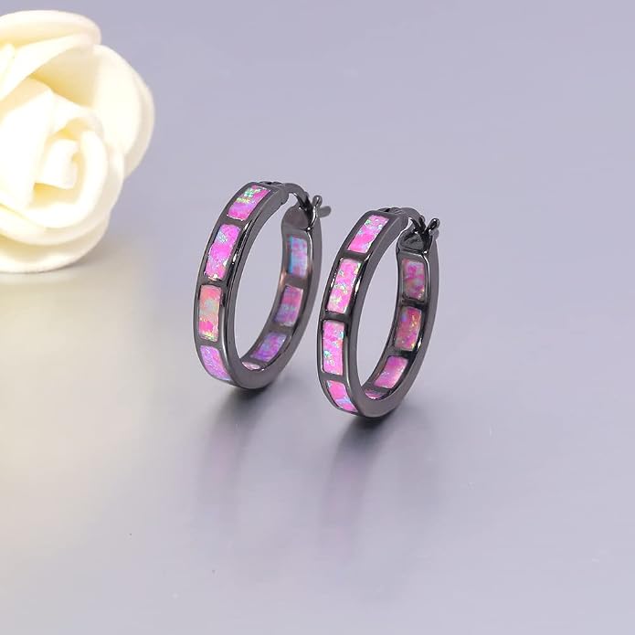 CiNily Sterling Silver/Rose Gold/Yellow Gold Plated Hoop Earrings 20mm,Multicolor Opal Small Hoop Earrings for Women Girls Hypoallergenic Jewelry for Sensitive Ears Gemstone Earrings